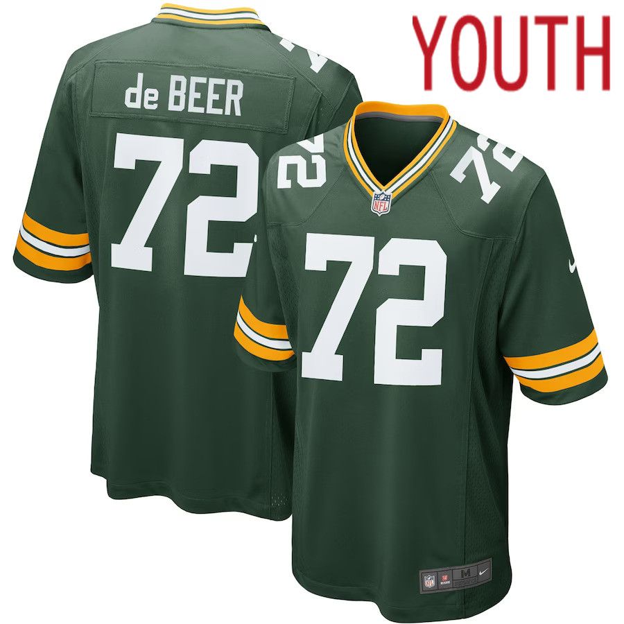 Youth Green Bay Packers #72 Gerhard de Beer Nike Green Game NFL Jersey->youth nfl jersey->Youth Jersey
